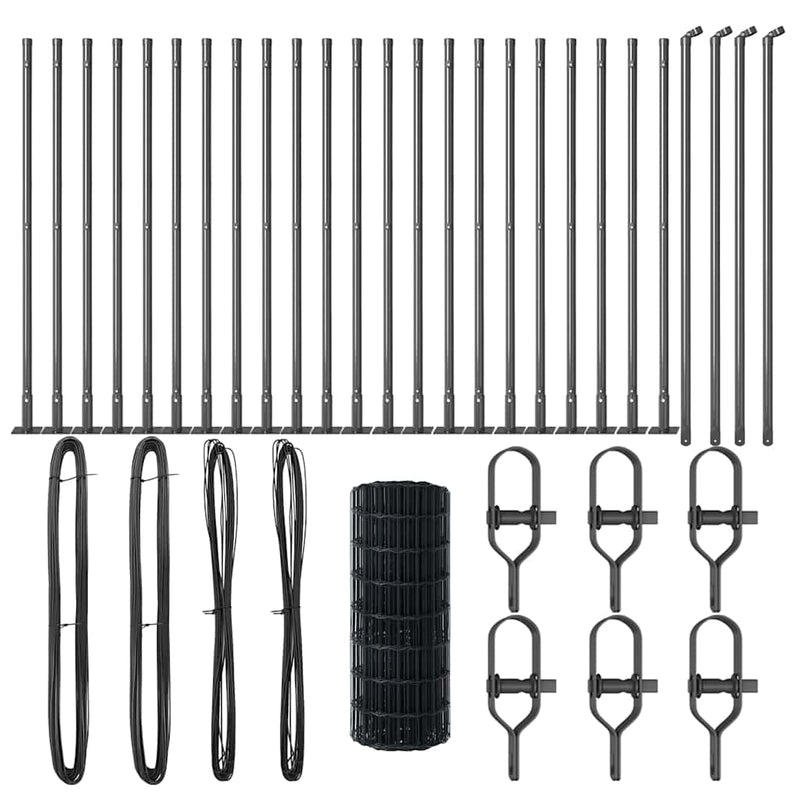 vidaXL Kerítés oszlopokkal Szürke 0.4 x 50 m Acél