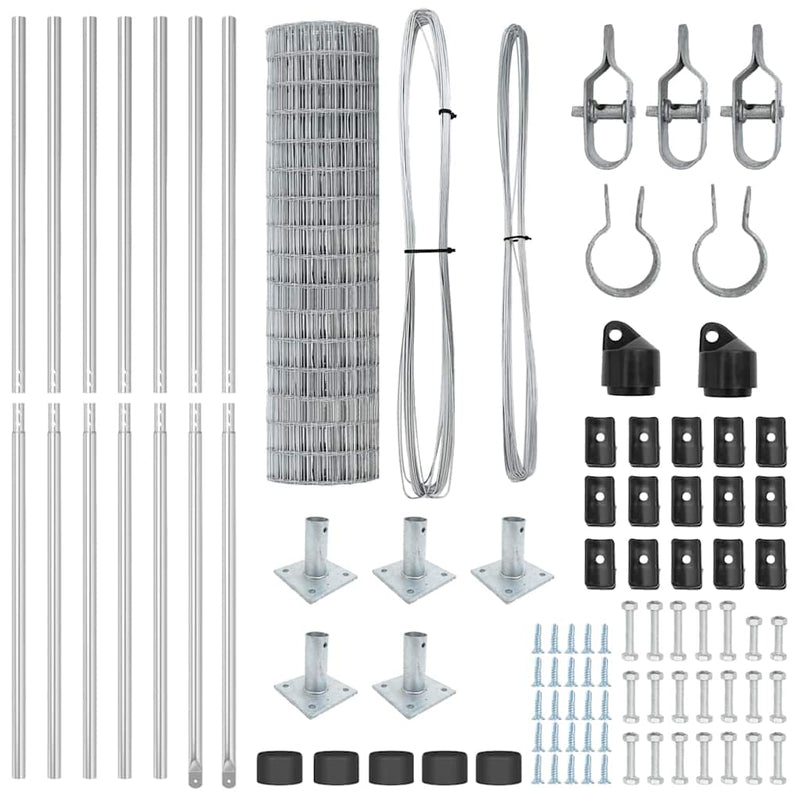 vidaXL Kerítés oszlopokkal Ezüst 1 x 10 m Acél