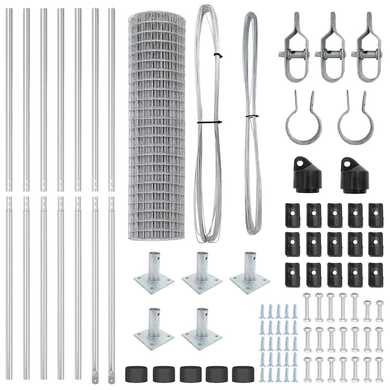 vidaXL Kerítés oszlopokkal Ezüst 0.8 x 25 m Acél
