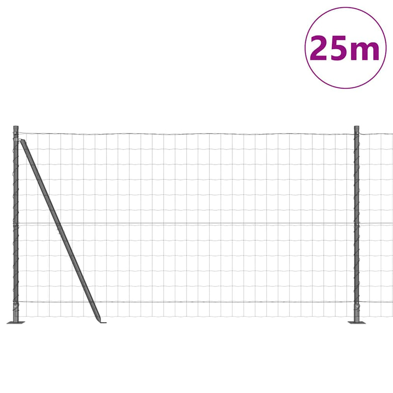 vidaXL Kerítés oszlopokkal Ezüst 1.2 x 25 m Acél