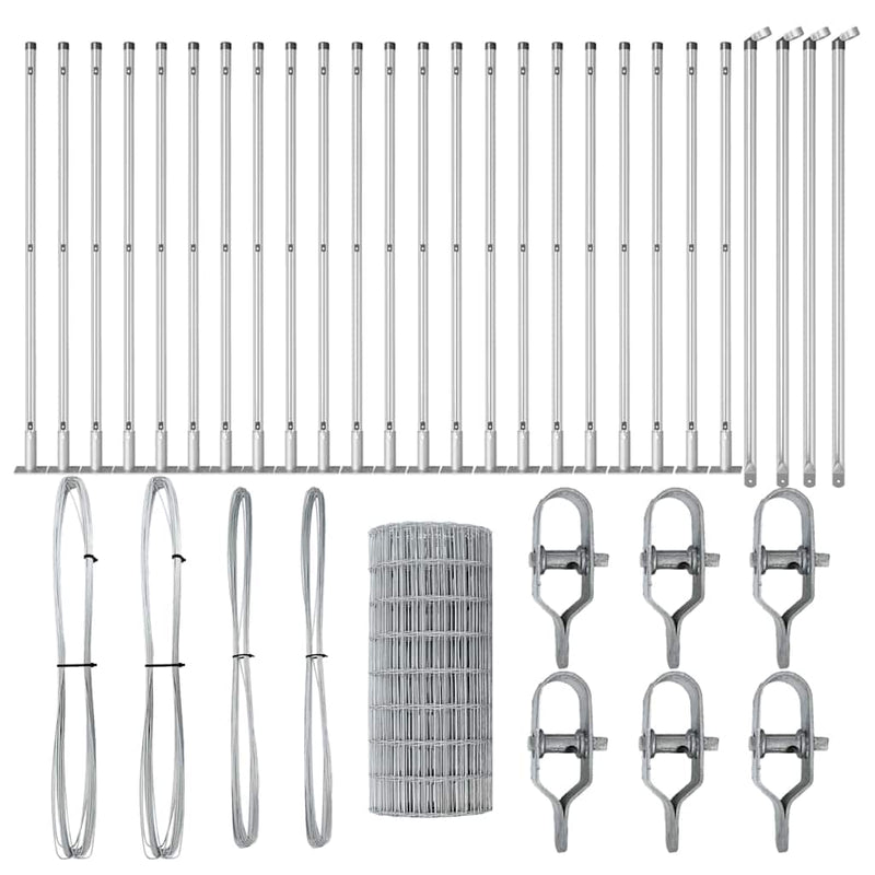 vidaXL Kerítés oszlopokkal Ezüst 0.4 x 50 m Acél