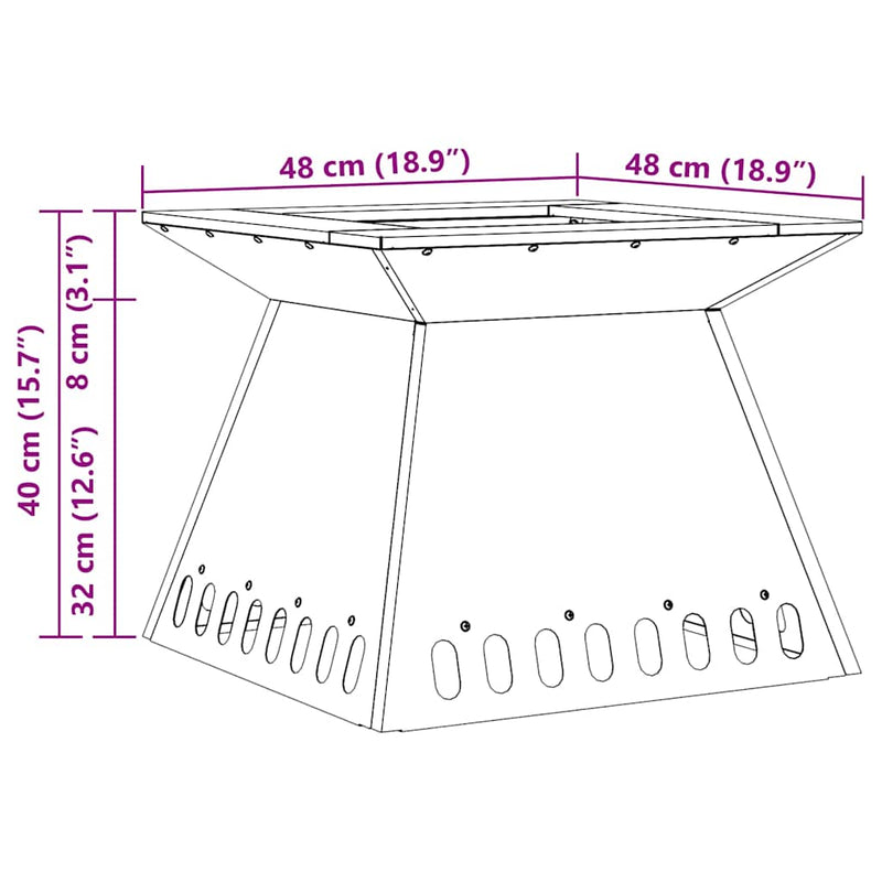 vidaXL Tűzrakó Fekete 48 x 48 x 40 cm Acél