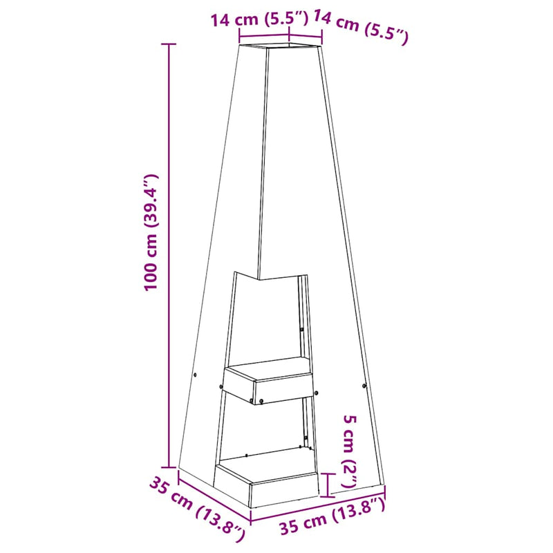 vidaXL Tűzrakó Barna 35 x 35 x 100 cm Acél