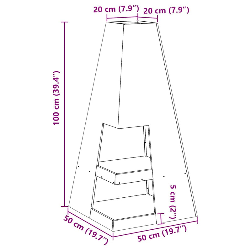 vidaXL Tűzrakó Fekete 50 x 50 x 100 cm Acél