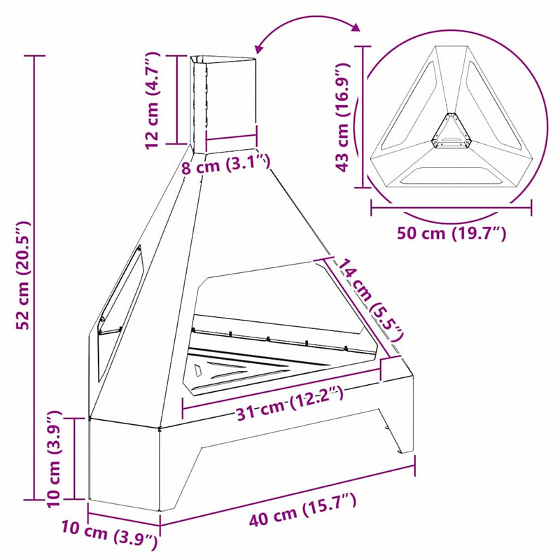 vidaXL Tűzrakó Fekete 50 x 43 x 52 cm Acél