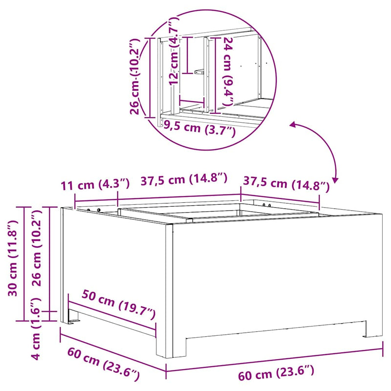 vidaXL Tűzrakó Fekete 60 x 60 x 30 cm Acél