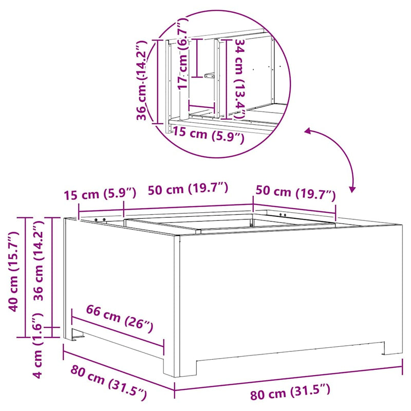 vidaXL Tűzrakó Fekete 80 x 80 x 40 cm Hidegen hengerelt acél