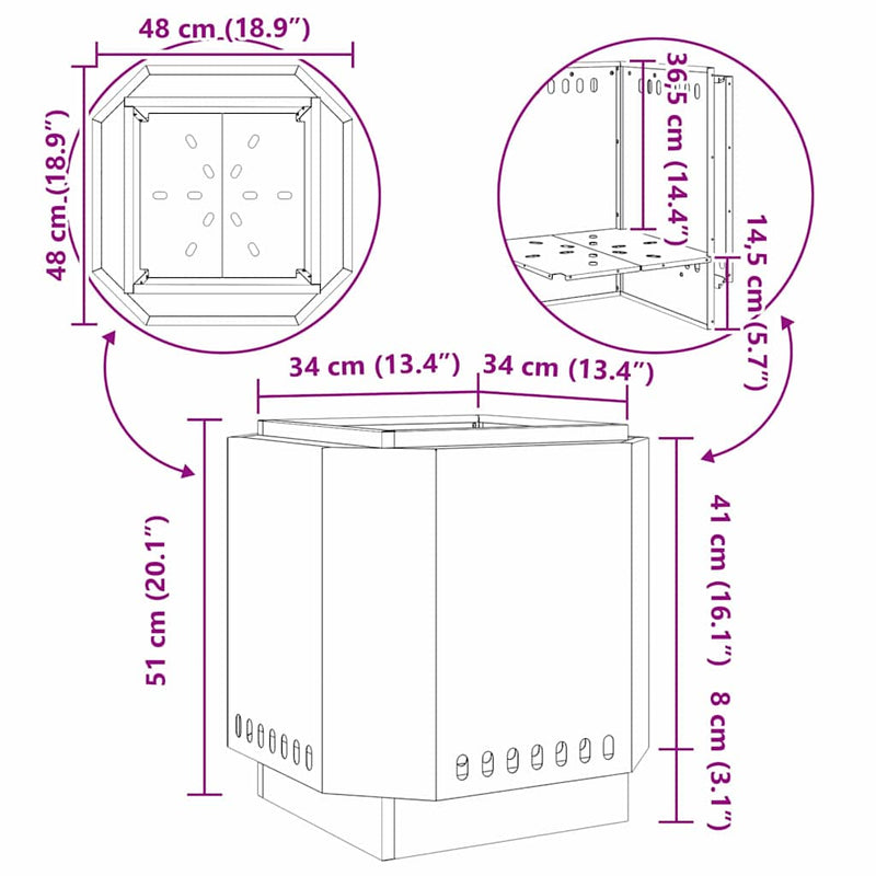 vidaXL Füstmentes Tűzhely Fekete 48 x 48 x 51 cm Acél