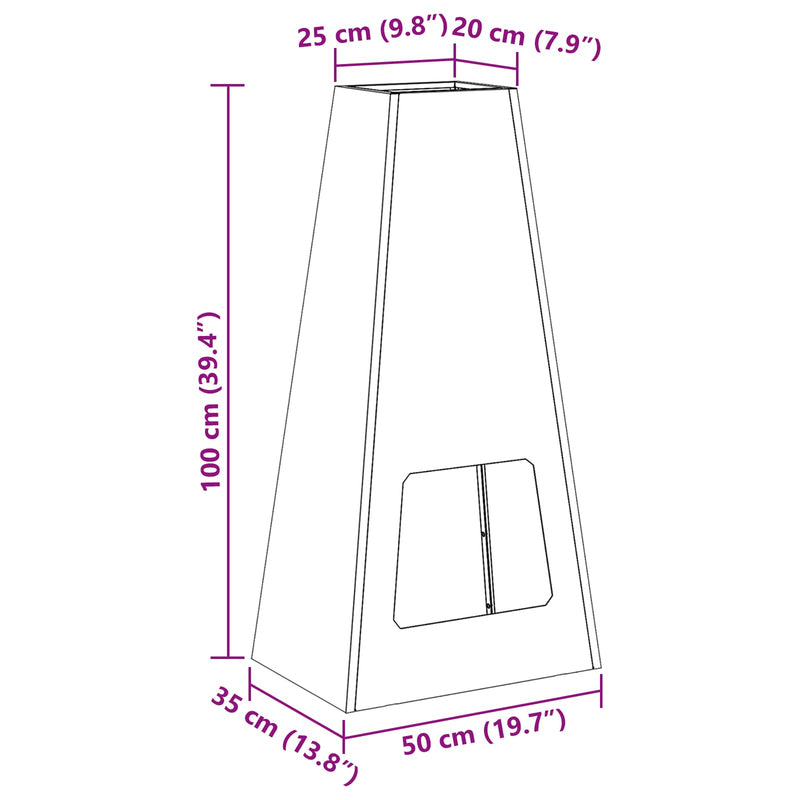 vidaXL Tűzrakó Fekete 50 x 35 x 100 cm Acél