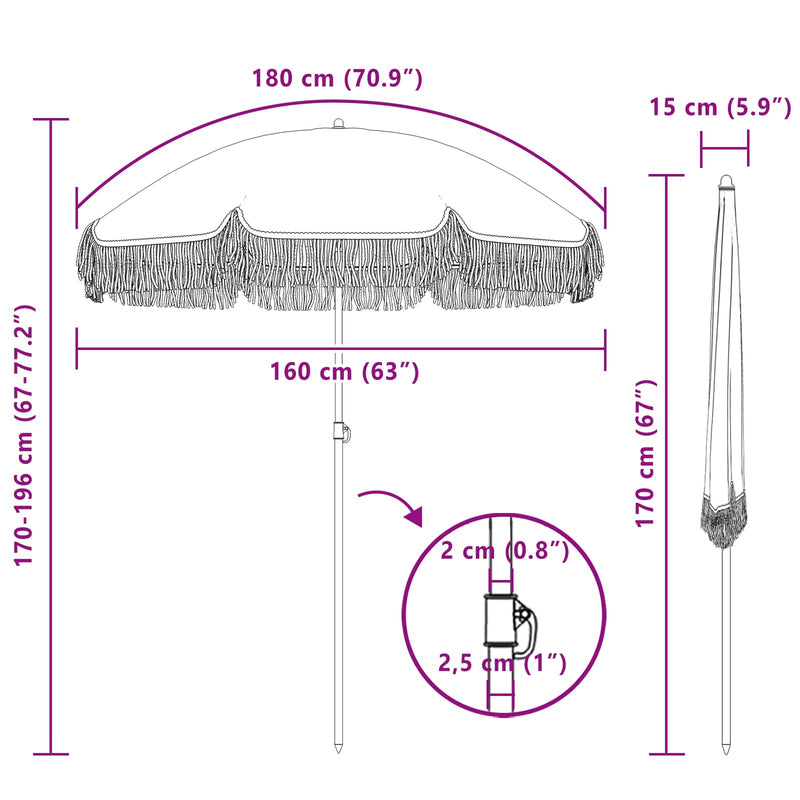 vidaXL Napernyő Sárga és Fehér Ø 160 x 195 cm Acél