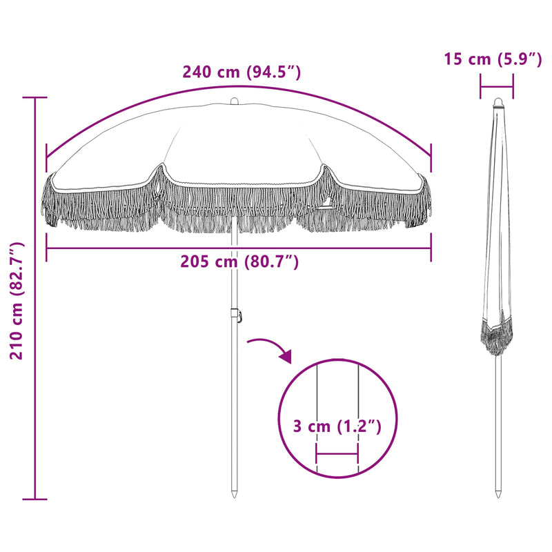 vidaXL Napernyő Sárga és Fehér Ø 205 x 209 cm Acél