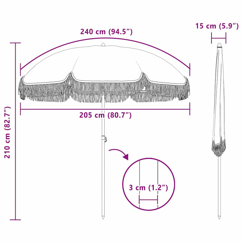 vidaXL Napernyő Szürke és Fehér Ø 205 x 209 cm Acél