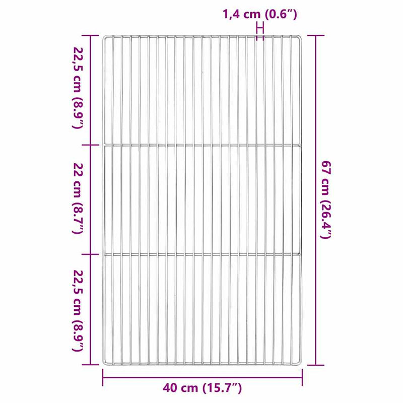 vidaXL Grill rács Ezüst 67 x 40 cm Rozsdamentes acél