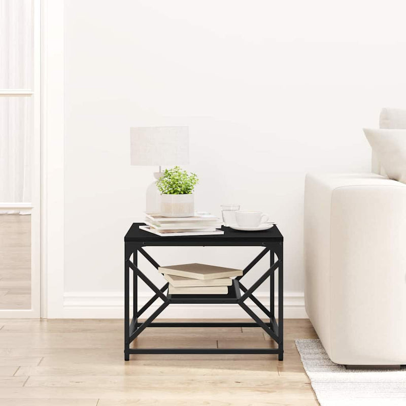 vidaXL Dohányzóasztal Fekete tölgy 51 x 50 x 40 cm Műszaki fa és acél