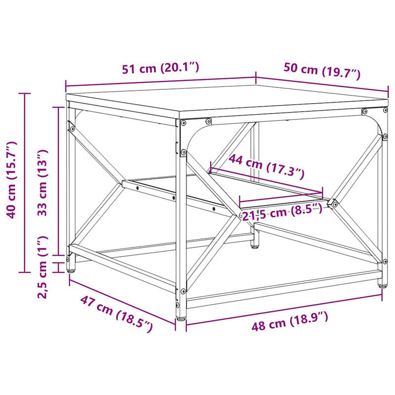vidaXL Dohányzóasztal Öreg fa 51 x 50 x 40 cm Műszaki fa és acél