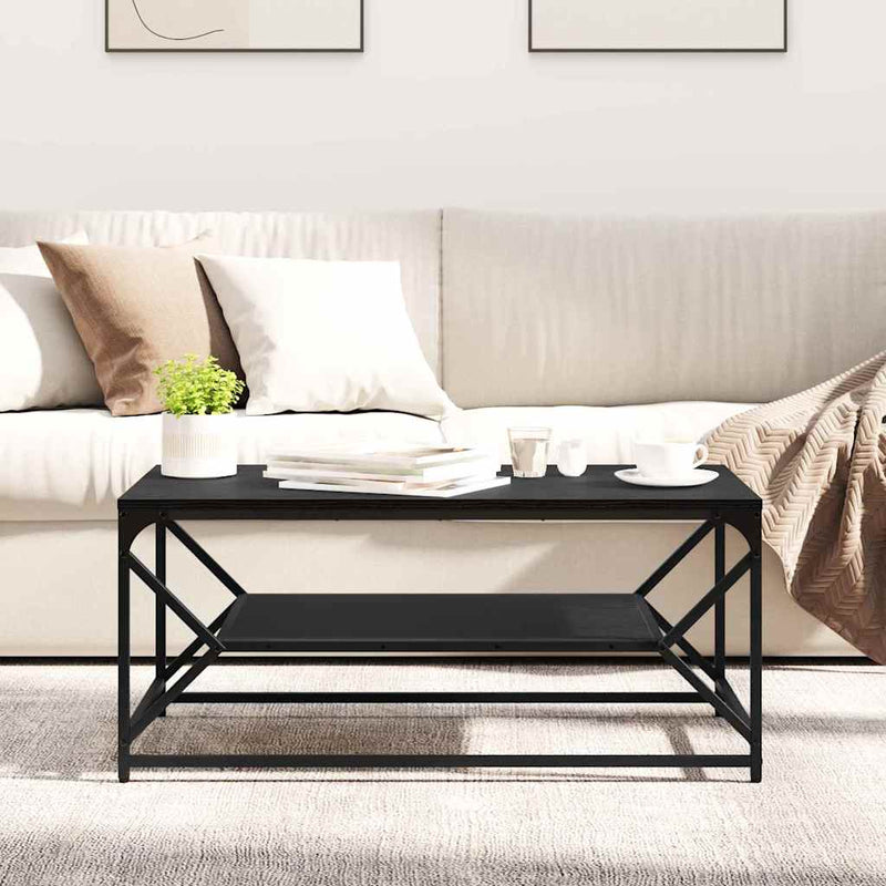 vidaXL Dohányzóasztal Musta tammi 90 x 50 x 40 cm Műszaki fa és acél