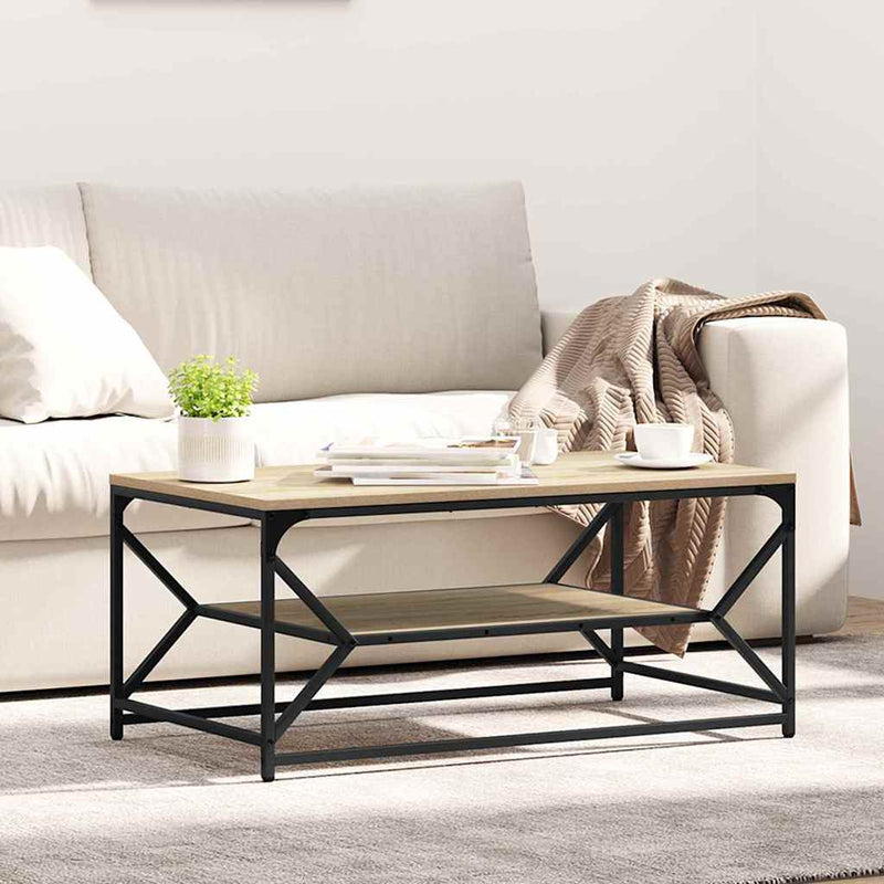 vidaXL Dohányzóasztal sonoma tölgy 90 x 50 x 40 cm Műszaki fa és acél