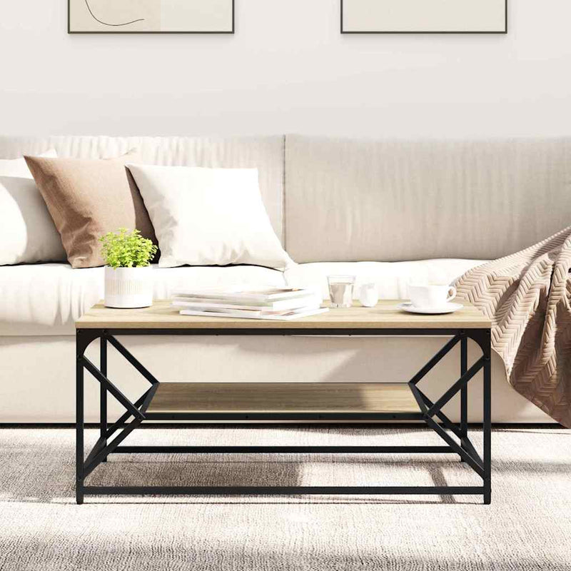 vidaXL Dohányzóasztal sonoma tölgy 90 x 50 x 40 cm Műszaki fa és acél