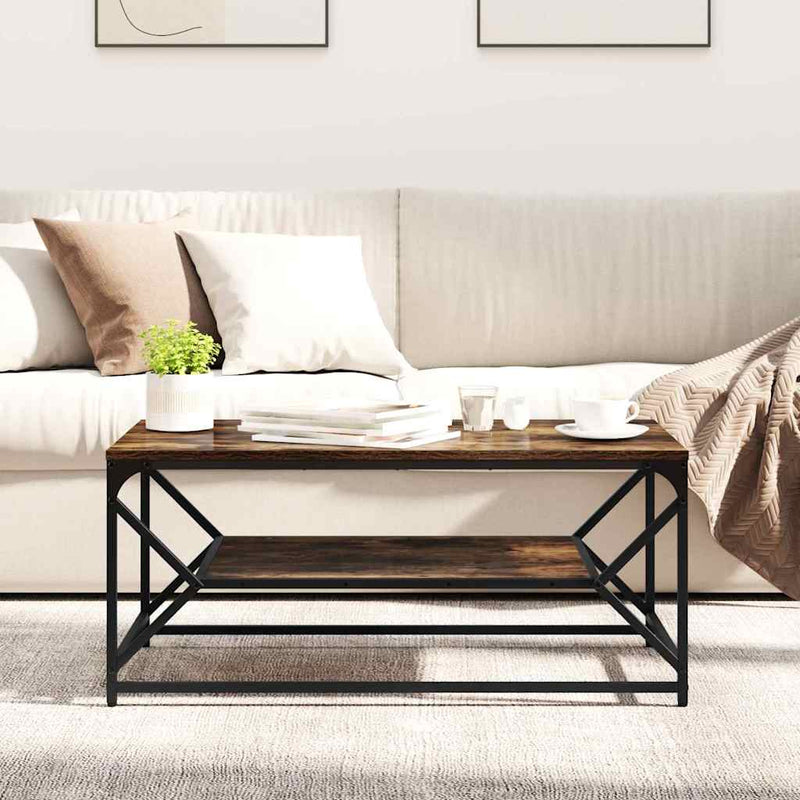 vidaXL Dohányzóasztal Füstölt tölgy 90 x 50 x 40 cm Műszaki fa és acél