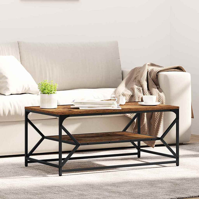 vidaXL Dohányzóasztal Régi fa 90 x 50 x 40 cm Műszaki fa és acél