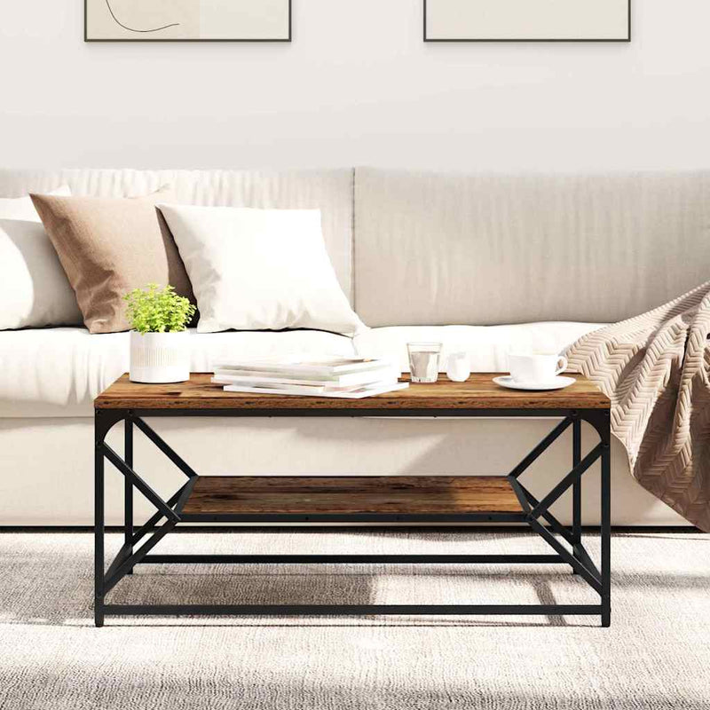 vidaXL Dohányzóasztal Régi fa 90 x 50 x 40 cm Műszaki fa és acél