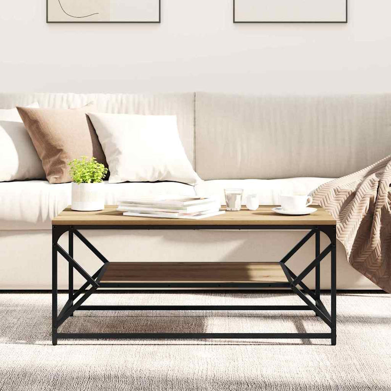 vidaXL Dohányzóasztal Artisan tölgy 90 x 50 x 40 cm Műszaki fa és acél