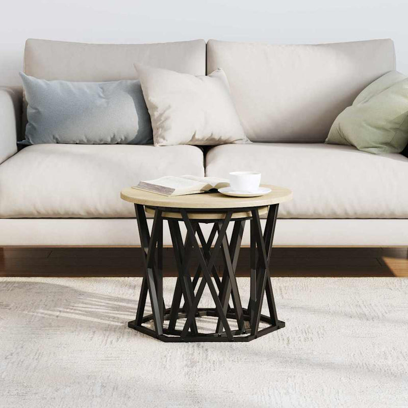 vidaXL Oldal asztal 2 pcs Sonoma tölgy Műszaki fa és acél