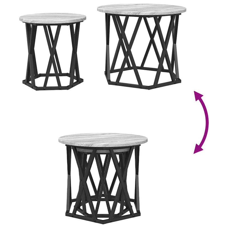 vidaXL Oldal asztal 2 pcs Szürke Sonoma Műszaki fa és acél