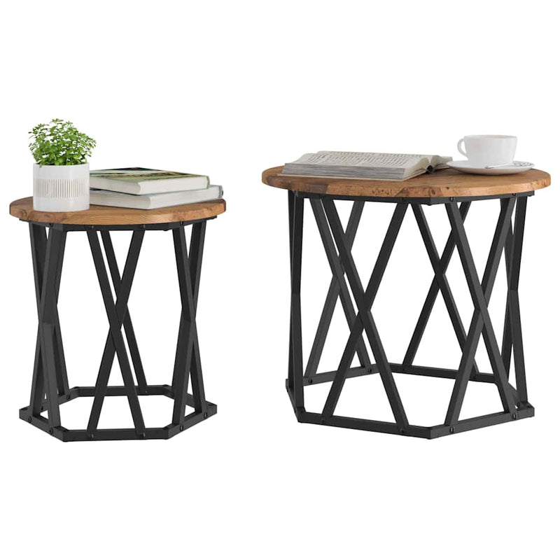 vidaXL Oldal asztal 2 pcs Újrahasznosított fa 50 x 50 x 40 cm