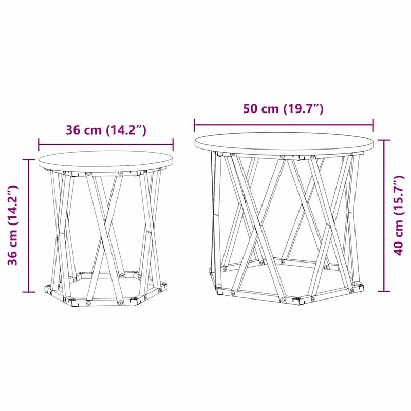 vidaXL Oldal asztal 2 pcs kézműves tölgy 50 x 50 x 40 cm