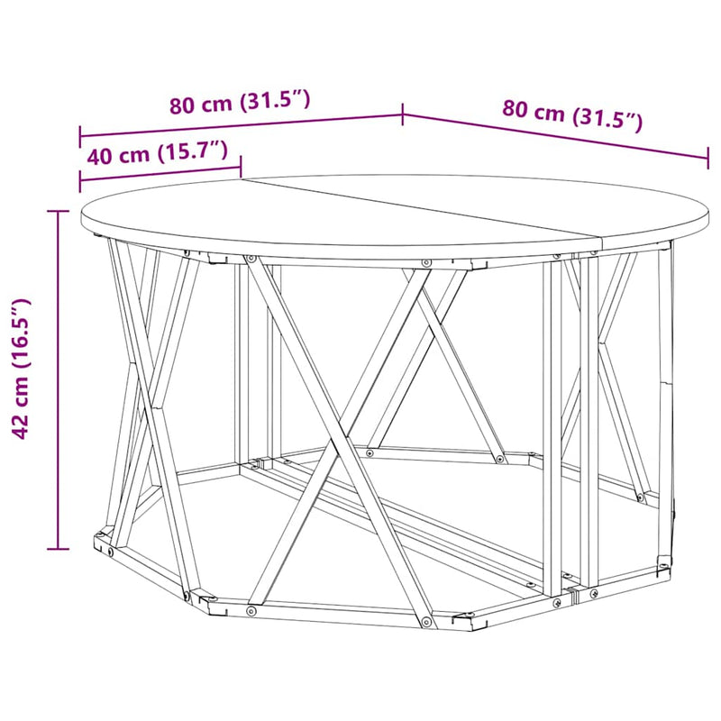 vidaXL Dohányzóasztal sonoma tölgy 80 x 80 x 42 cm Műszaki fa és acél