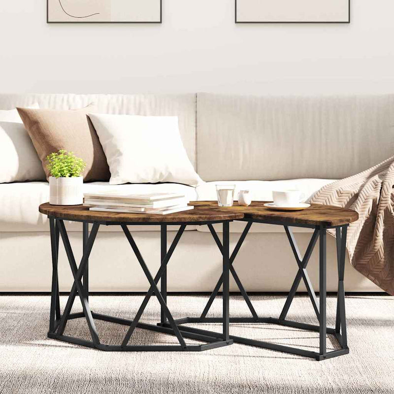 vidaXL Dohányzóasztal Füstölt tölgy 80 x 80 x 42 cm Műszaki fa és acél