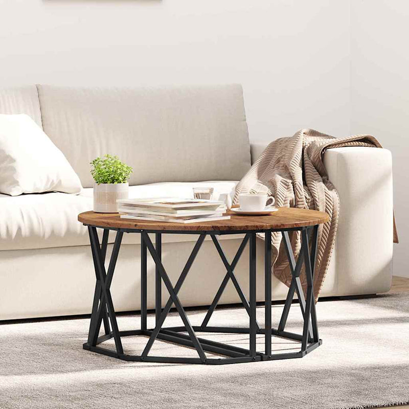 vidaXL Dohányzóasztal Régi fa 80 x 80 x 42 cm Műszaki fa és acél