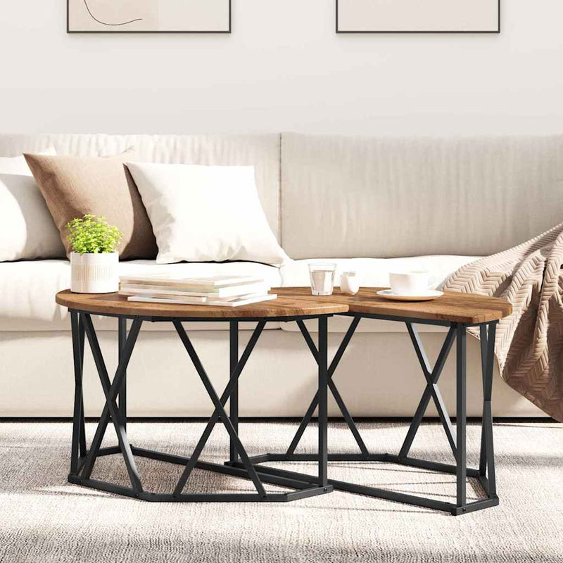 vidaXL Dohányzóasztal Régi fa 80 x 80 x 42 cm Műszaki fa és acél