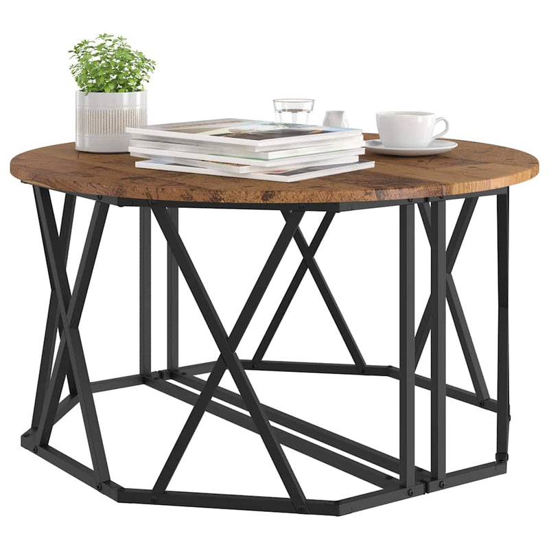 vidaXL Dohányzóasztal Régi fa 80 x 80 x 42 cm Műszaki fa és acél