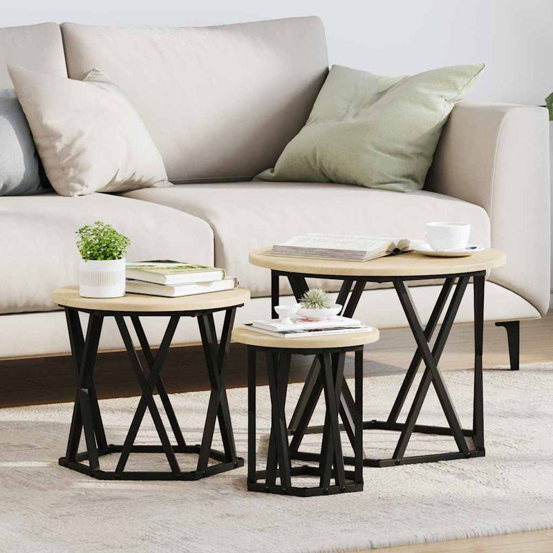 vidaXL Fészek oldalsó asztal 3 pcs sonoma tölgy 53 x 53 x 40 cm