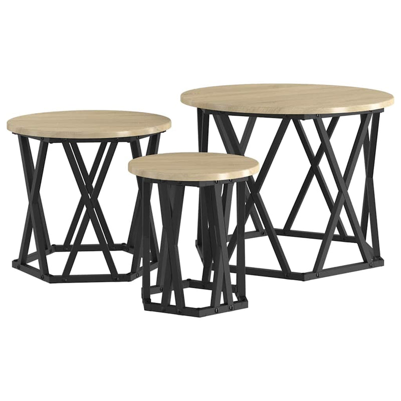 vidaXL Fészek oldalsó asztal 3 pcs sonoma tölgy 53 x 53 x 40 cm