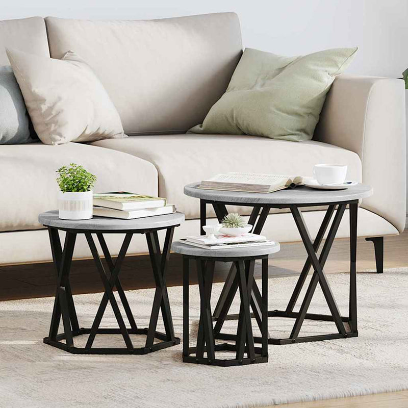 vidaXL Fészek oldalsó asztal 3 pcs Szürke sonoma 53 x 53 x 40 cm