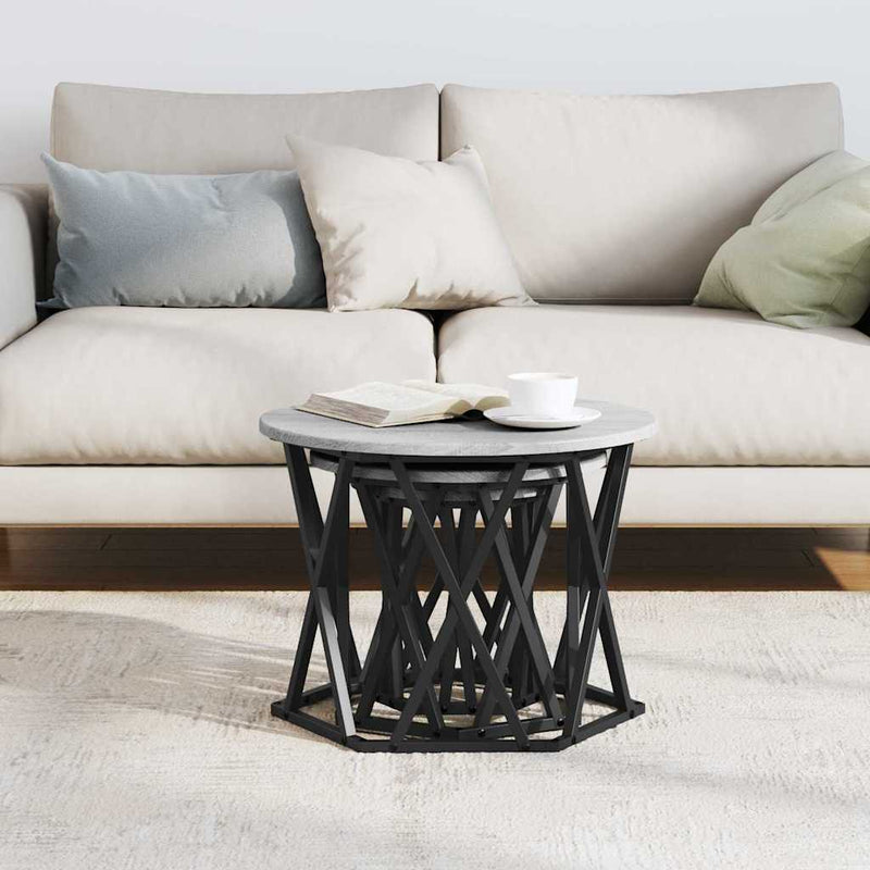 vidaXL Fészek oldalsó asztal 3 pcs Szürke sonoma 53 x 53 x 40 cm
