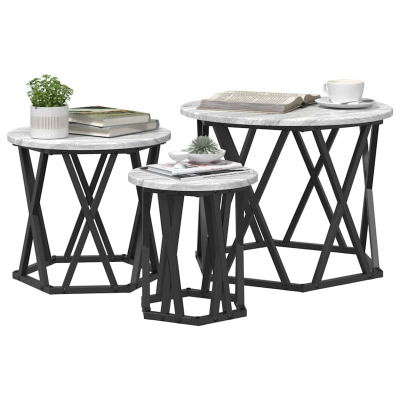 vidaXL Fészek oldalsó asztal 3 pcs Szürke sonoma 53 x 53 x 40 cm