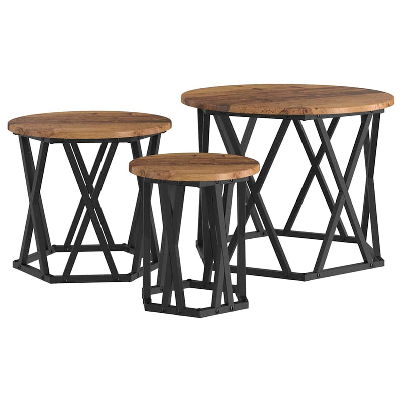 vidaXL Fészek oldalsó asztal 3 pcs Régi fa 53 x 53 x 40 cm
