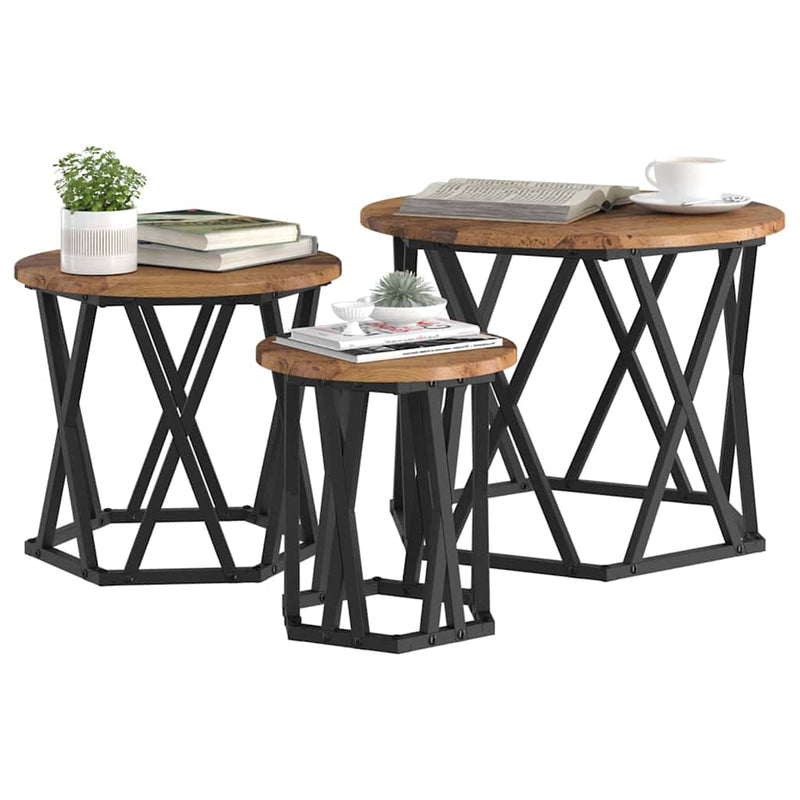 vidaXL Fészek oldalsó asztal 3 pcs Régi fa 53 x 53 x 40 cm