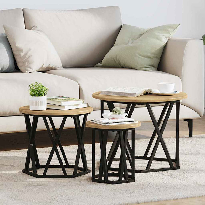 vidaXL Fészek oldalsó asztal 3 pcs kézműves tölgy 53 x 53 x 40 cm