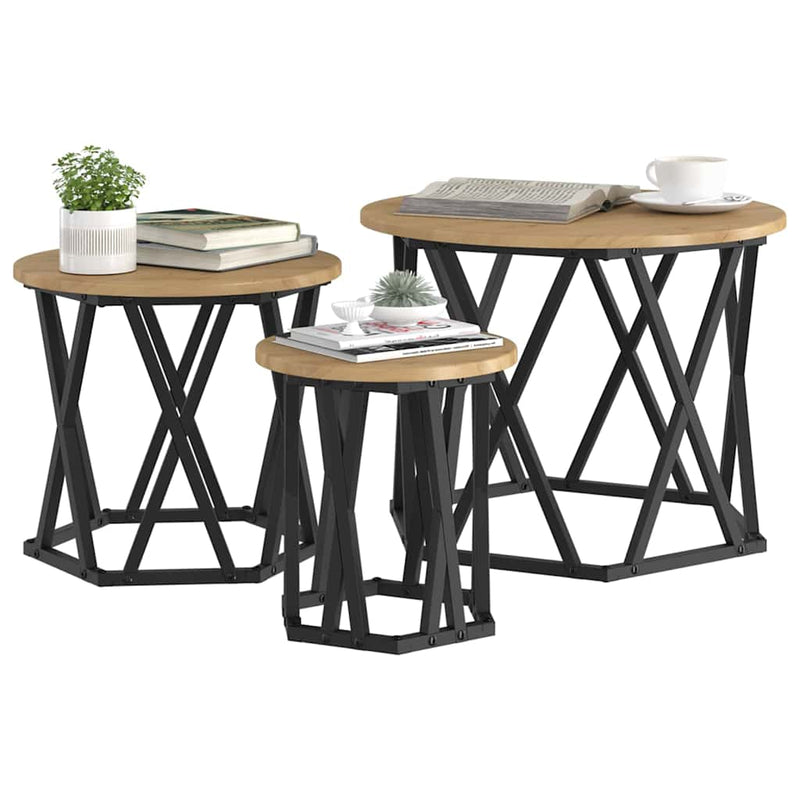 vidaXL Fészek oldalsó asztal 3 pcs kézműves tölgy 53 x 53 x 40 cm