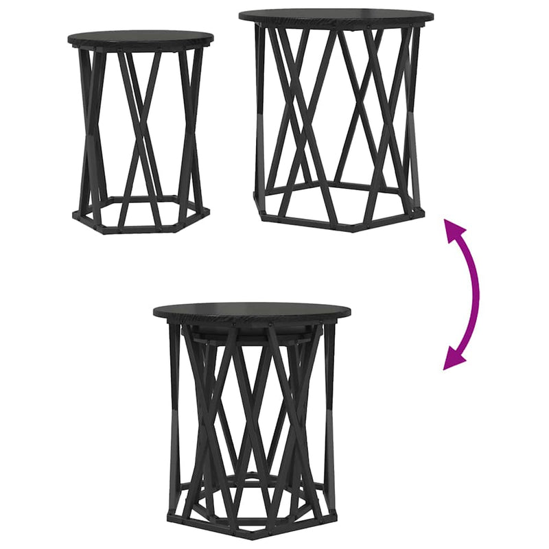 vidaXL Dohányzóasztal 2 pcs Fekete tölgy Műszaki fa és acél