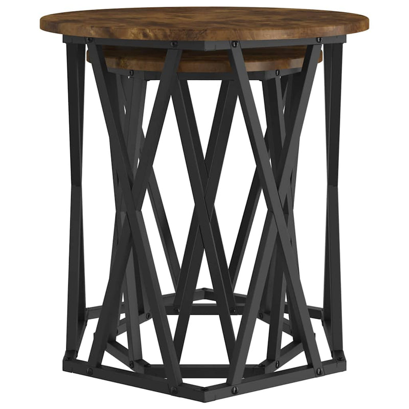 vidaXL Dohányzóasztal 2 pcs Füstölt tölgy Műszaki fa és acél