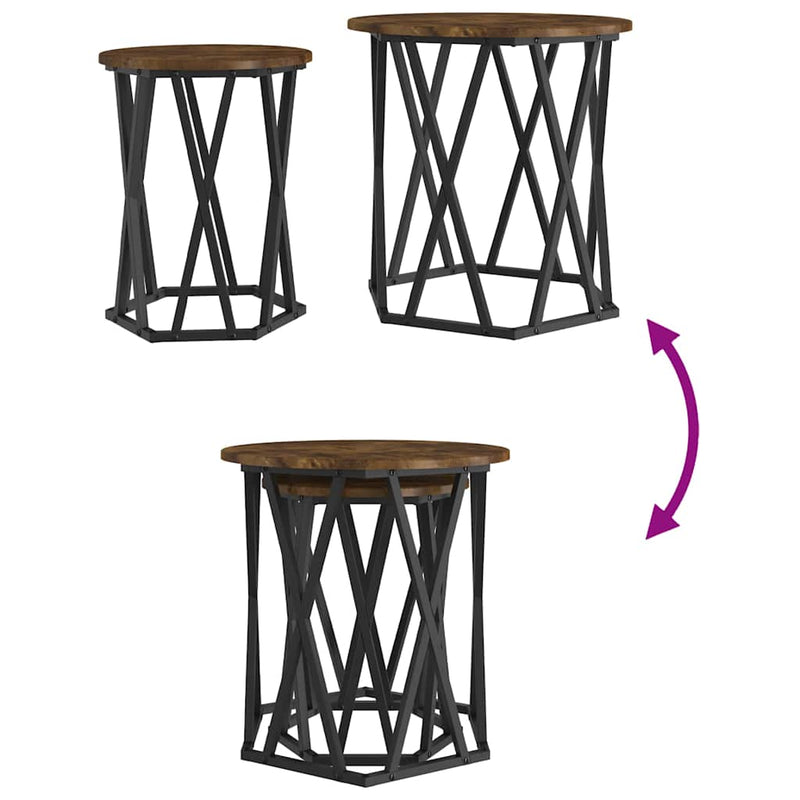 vidaXL Dohányzóasztal 2 pcs Füstölt tölgy Műszaki fa és acél