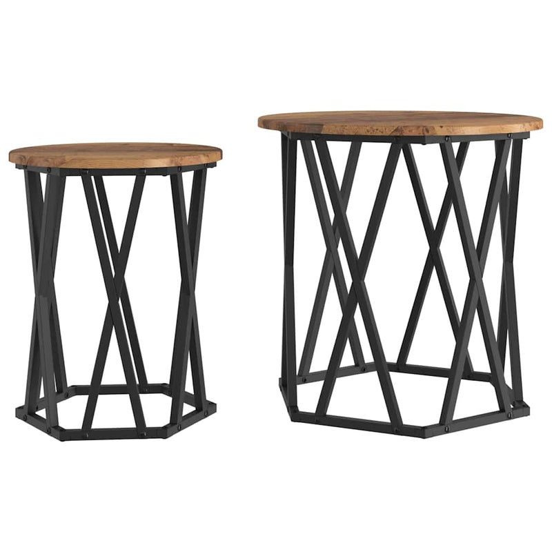 vidaXL Dohányzóasztal 2 pcs Öreg fa Műszaki fa és acél