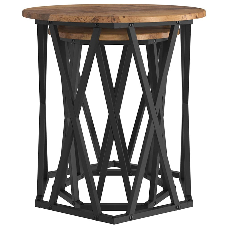 vidaXL Dohányzóasztal 2 pcs Öreg fa Műszaki fa és acél