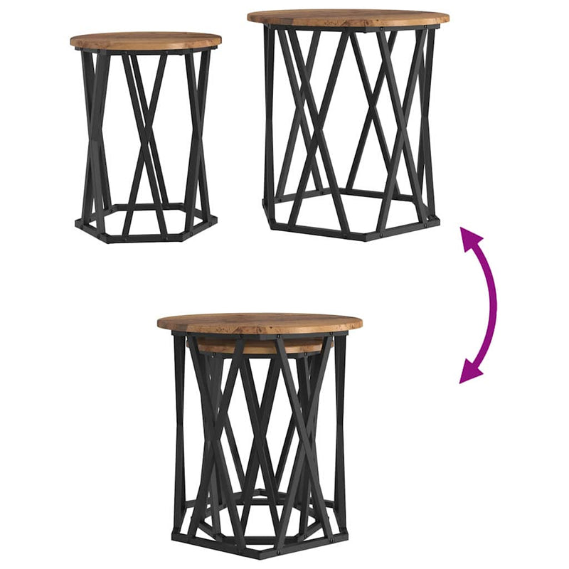 vidaXL Dohányzóasztal 2 pcs Öreg fa Műszaki fa és acél